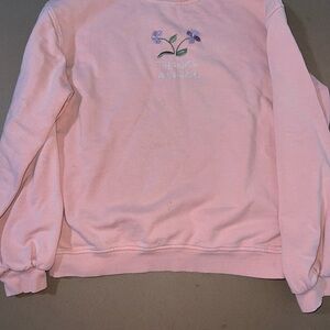 Urban Outfitters Pink Thanks a Bunch Sweatshirt with Floral Embroidery Small